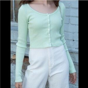 Brandy Melville Mint Green Ribbed Cardigan Top